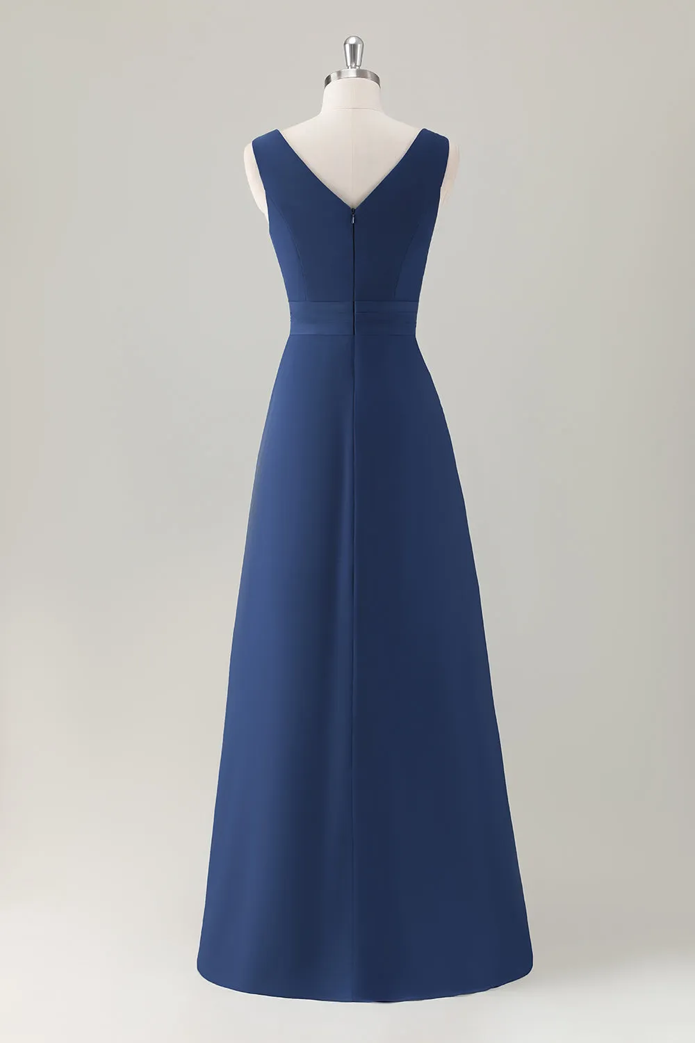 Dark Blue A-Line Ruffle Long Bridesmaid Dress with Slit sold by Zapaka product image thumbnail 2