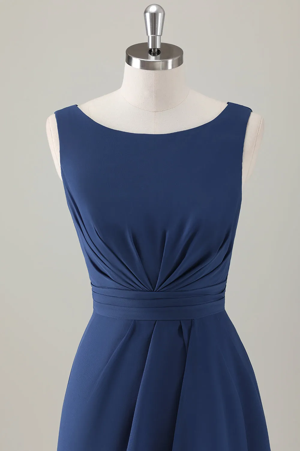 Dark Blue A-Line Ruffle Long Bridesmaid Dress with Slit sold by Zapaka product image thumbnail 4
