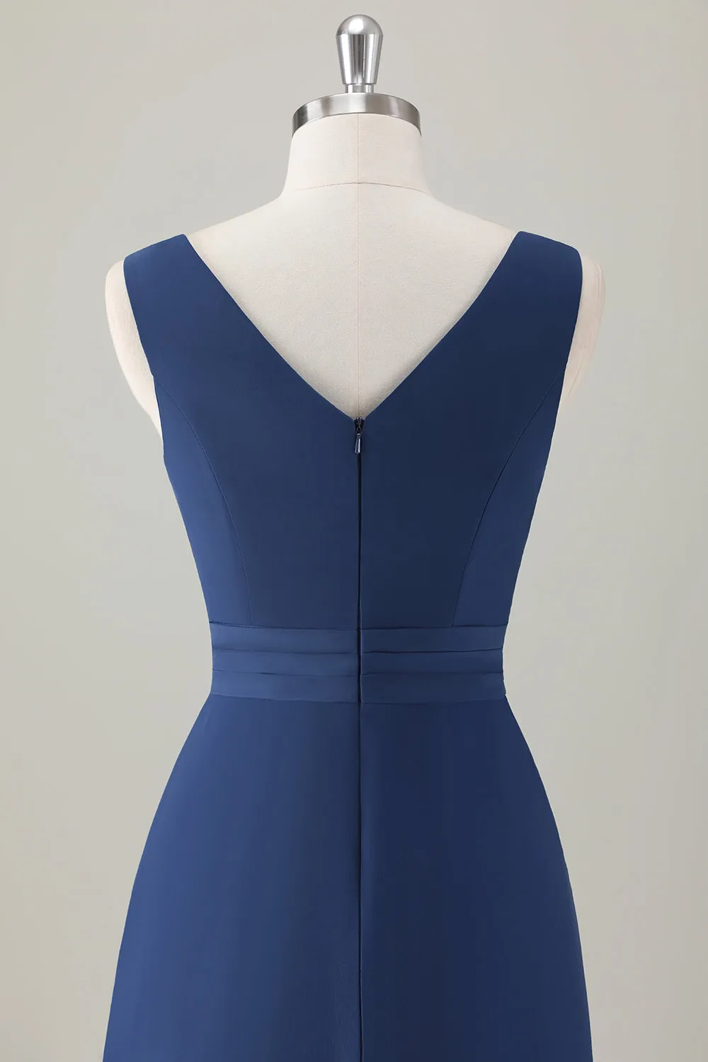 Dark Blue A-Line Ruffle Long Bridesmaid Dress with Slit sold by Zapaka product image thumbnail 5