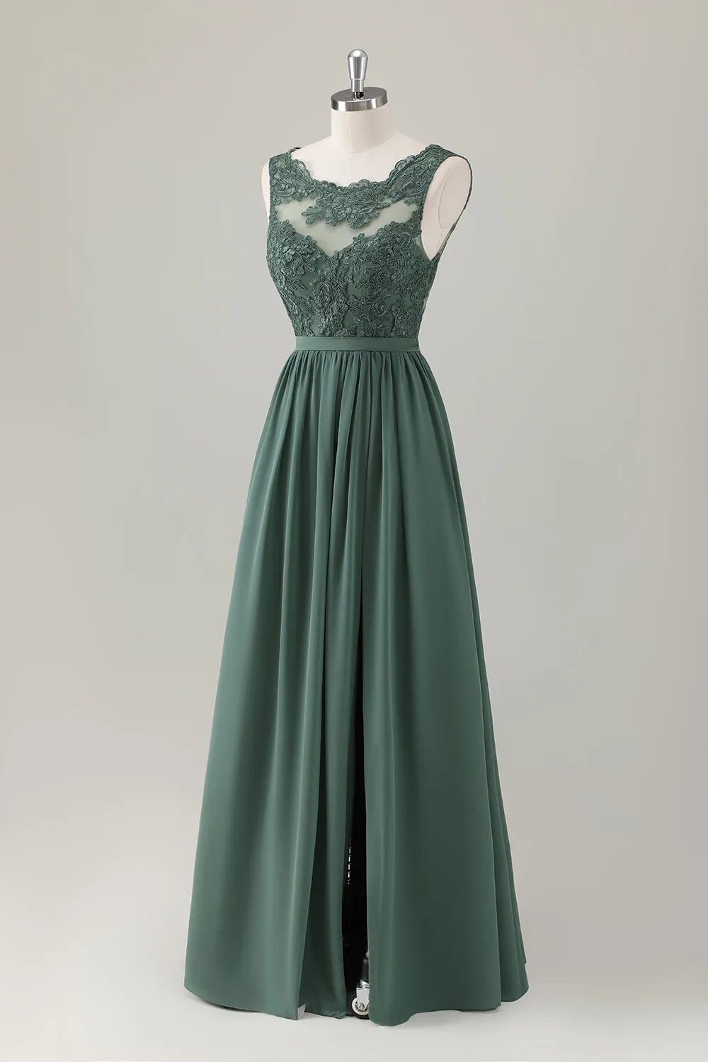 Eucalyptus A-Line Lace Long Bridesmaid Dress with Slit sold by Zapaka product image thumbnail 3