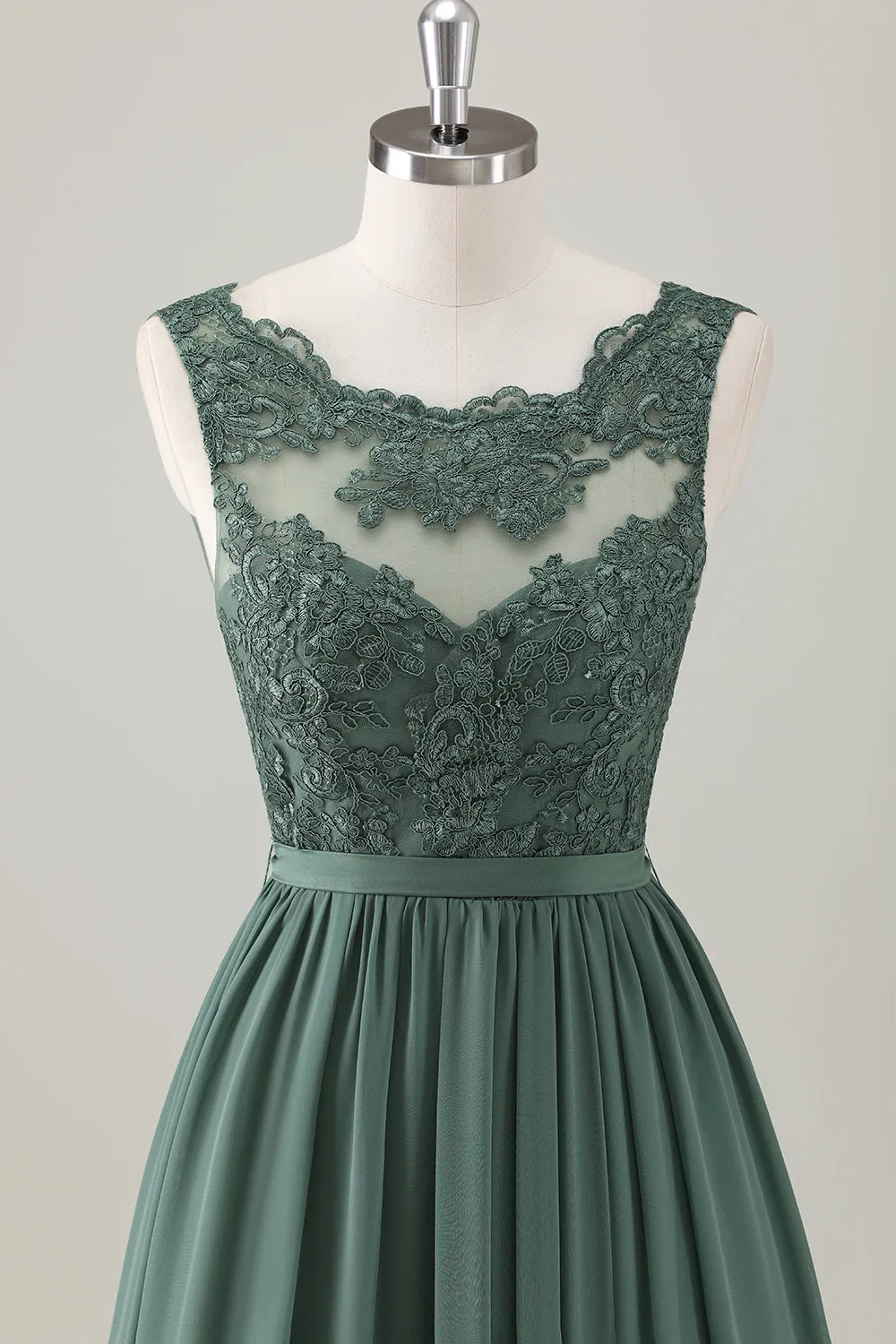 Eucalyptus A-Line Lace Long Bridesmaid Dress with Slit sold by Zapaka product image thumbnail 4