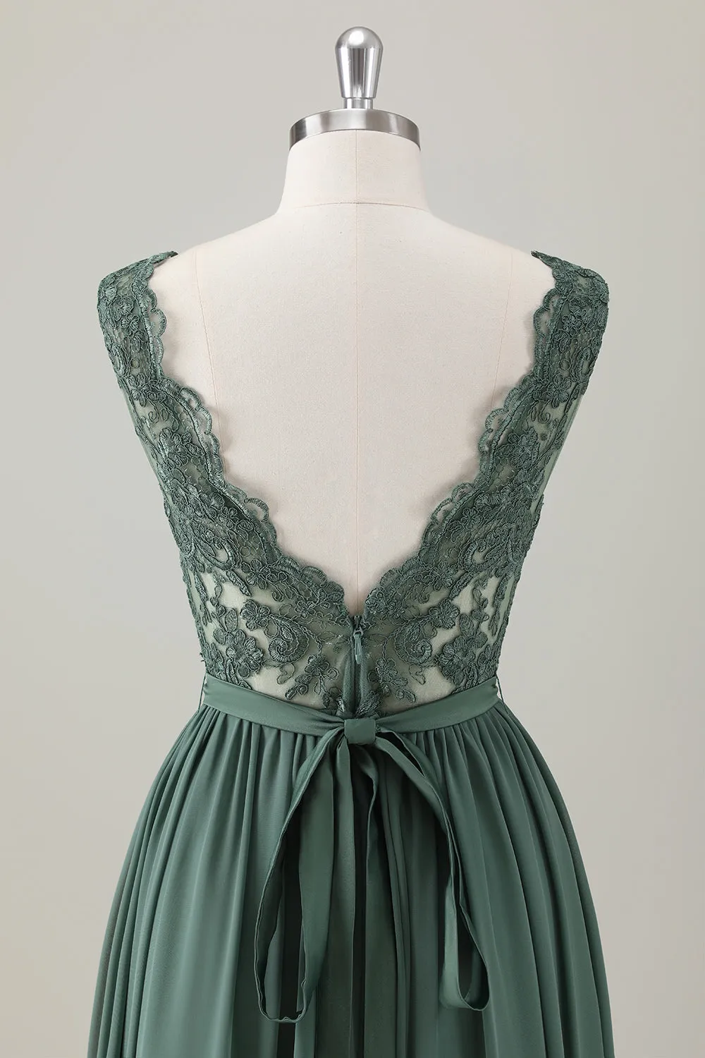 Eucalyptus A-Line Lace Long Bridesmaid Dress with Slit sold by Zapaka product image thumbnail 5