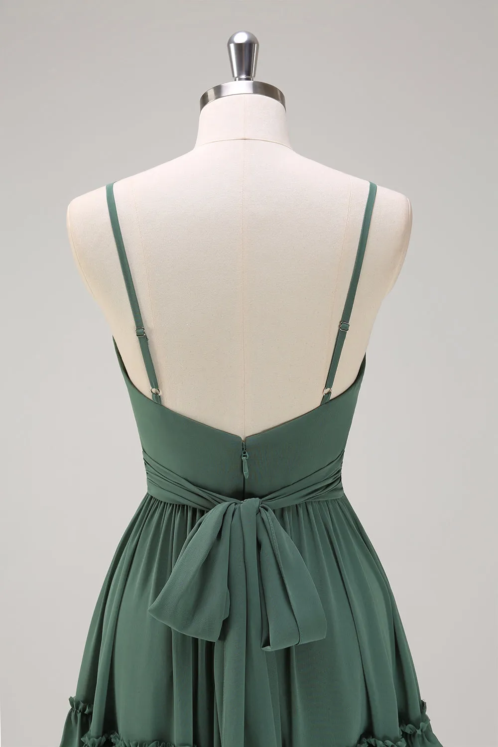 Eucalyptus A-Line Spaghetti Straps Tiered Chiffon Long Bridesmaid Dress sold by Zapaka product image thumbnail 5