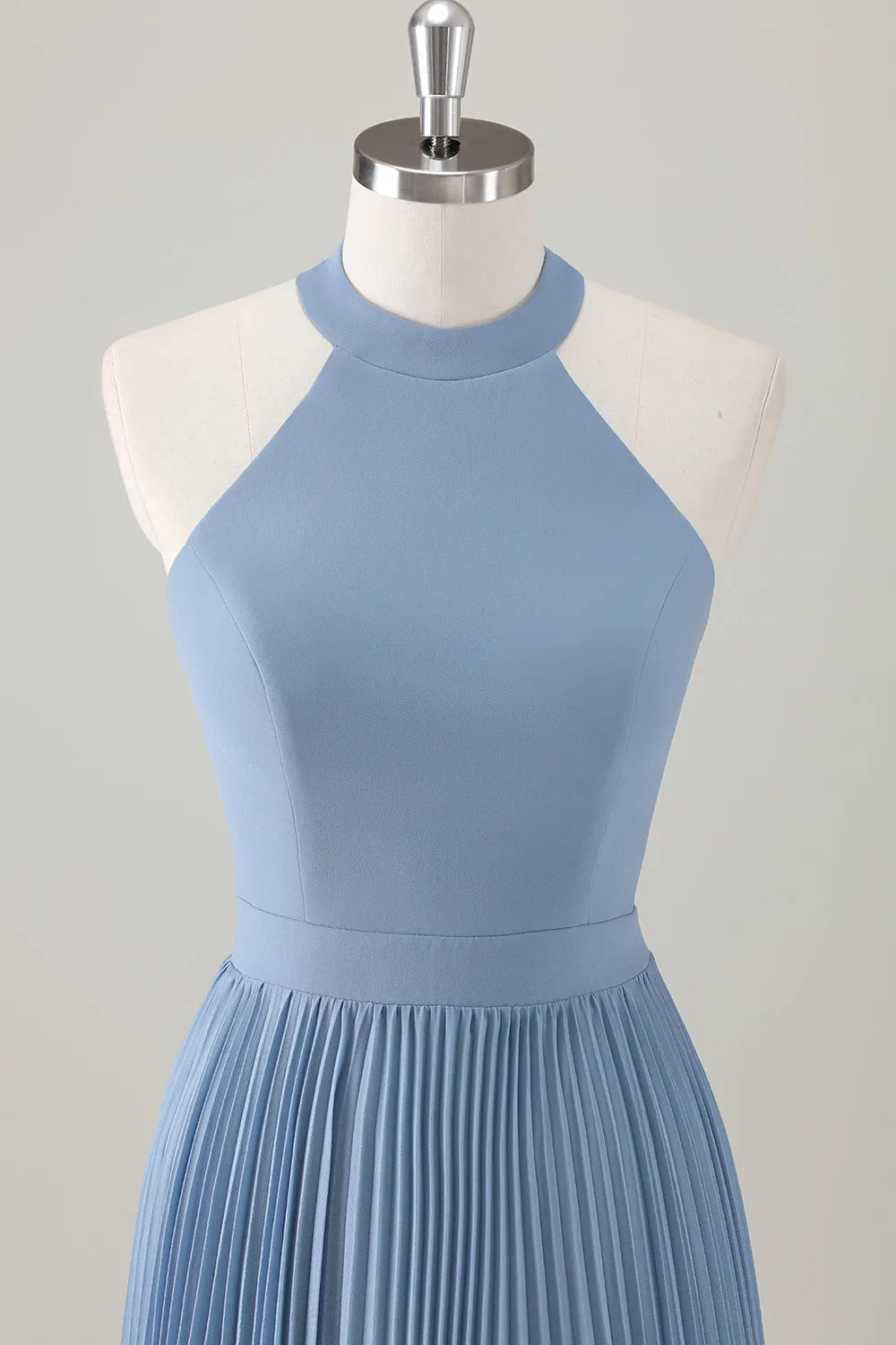 Grey Blue A-Line Halter Long Bridesmaid Dress with Slit sold by Zapaka product image thumbnail 4