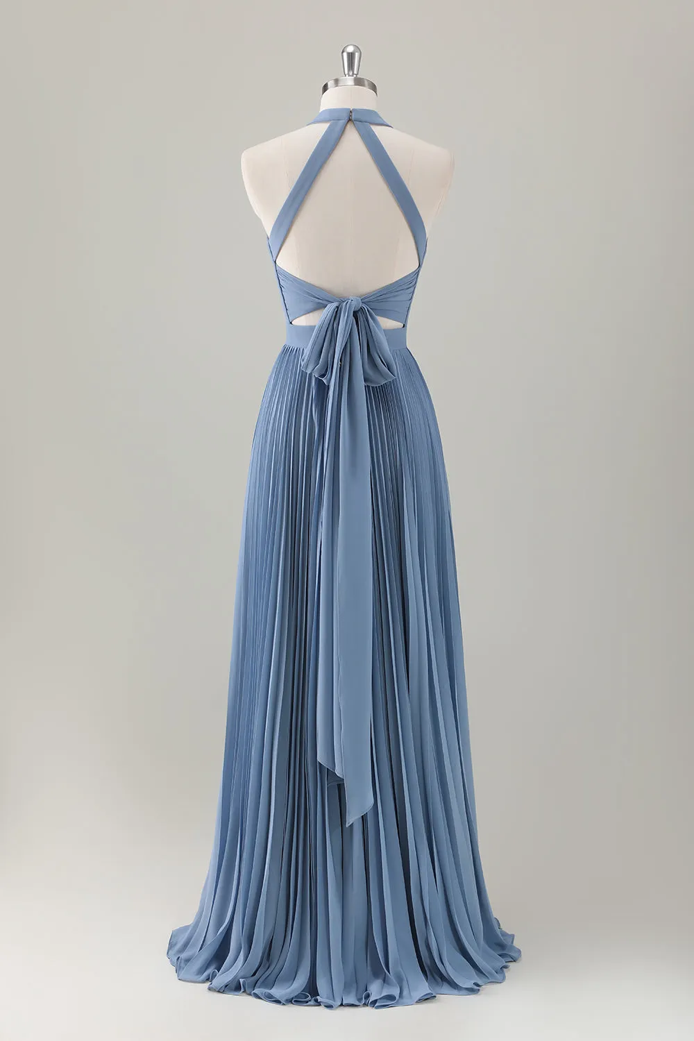 Grey Blue A-Line Halter Long Bridesmaid Dress with Slit sold by Zapaka product image thumbnail 2
