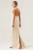 Champagne Sheath Halter Long Bridesmaid Dress With Slit sold by Zapaka
