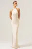Champagne Sheath Halter Long Bridesmaid Dress With Slit sold by Zapaka