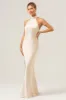 Champagne Sheath Halter Long Bridesmaid Dress With Slit sold by Zapaka