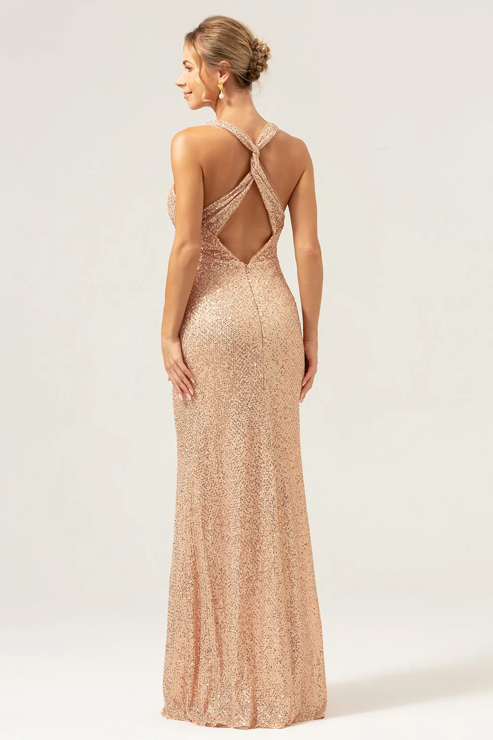 Glitter Blush Mermaid Halter Backless Long Prom Dress sold by Zapaka product image thumbnail 2