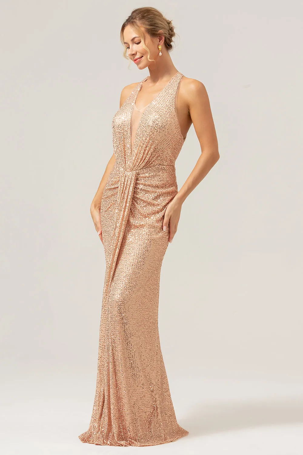 Glitter Blush Mermaid Halter Backless Long Prom Dress sold by Zapaka product image thumbnail 5