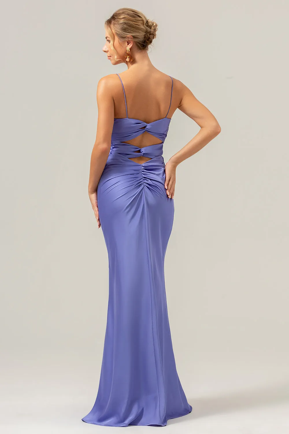 Mermaid Spaghetti Straps Hollow Out Twist Front Purple Bridesmaid Dress sold by Zapaka product image thumbnail 2