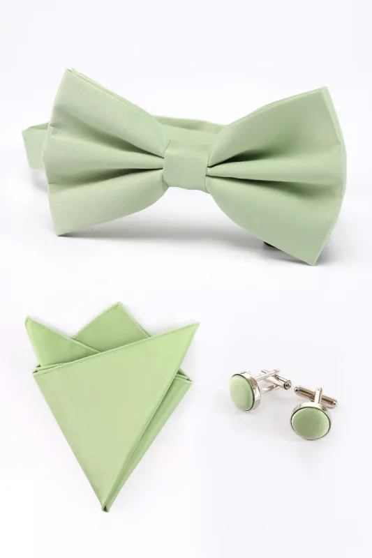 Light Green Men's 3-Piece Accessory Set (Bow Tie, Pocket Square, Pin) made by Zapaka