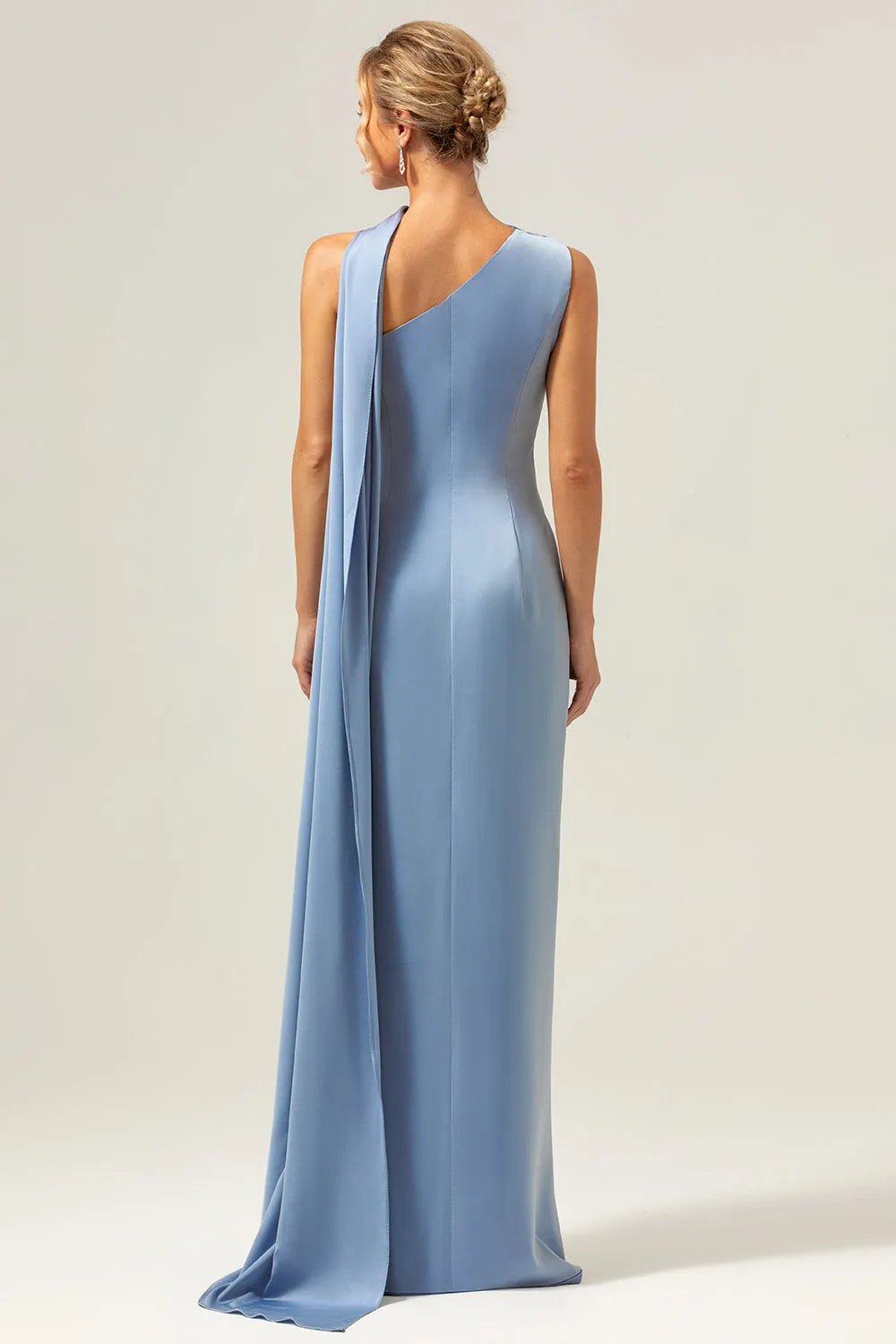 Sheath One Shoulder Satin Long Blue Bridesmaid Dress sold by Zapaka product image thumbnail 2