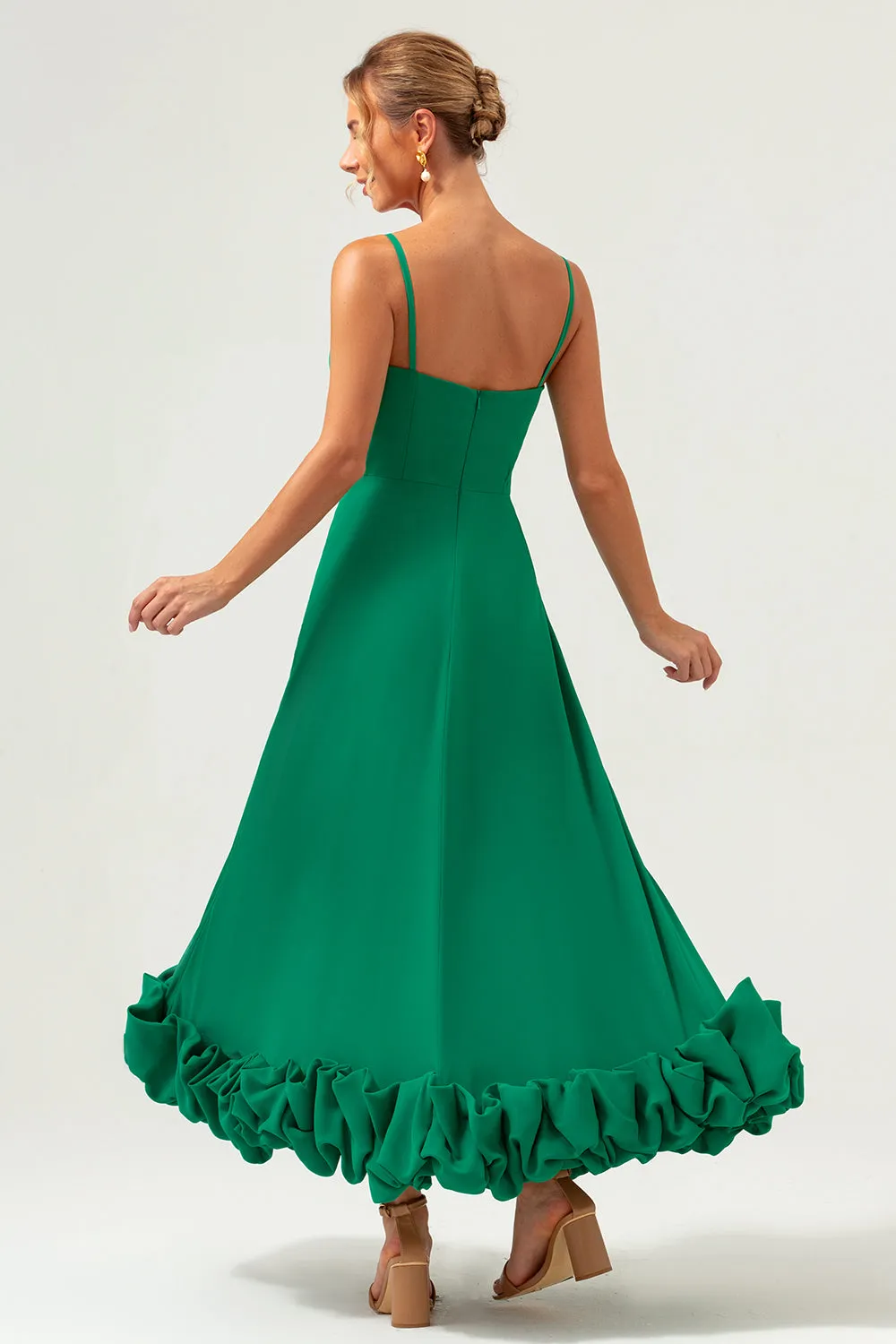 Elegant Green A Line Spaghetti Straps Chiffon Long Bridesmaid Dress sold by Zapaka product image thumbnail 2