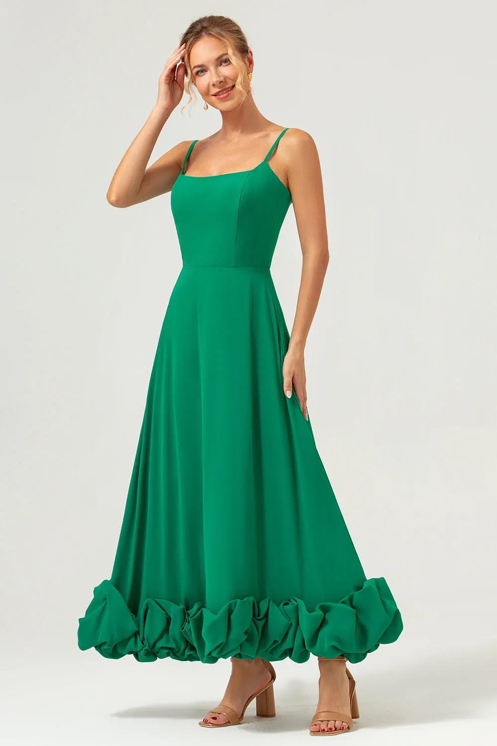 Elegant Green A Line Spaghetti Straps Chiffon Long Bridesmaid Dress sold by Zapaka product image thumbnail 3