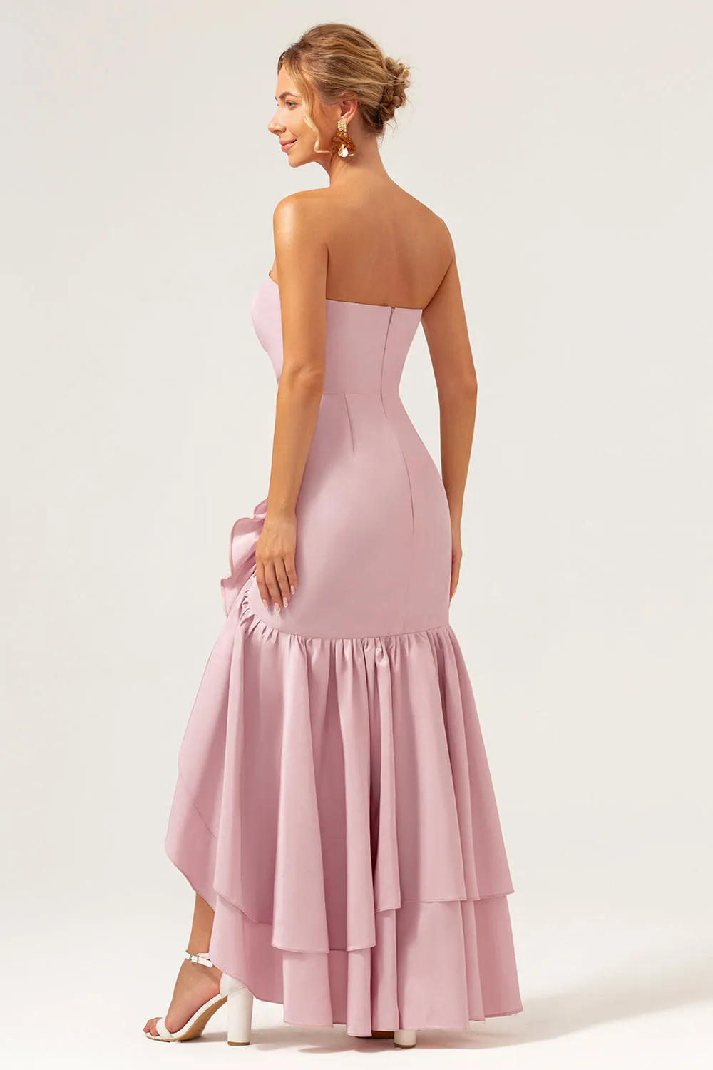 Pink Sheath Strapless Asymmetrical Ruffled Bridesmaid Dress sold by Zapaka product image thumbnail 2