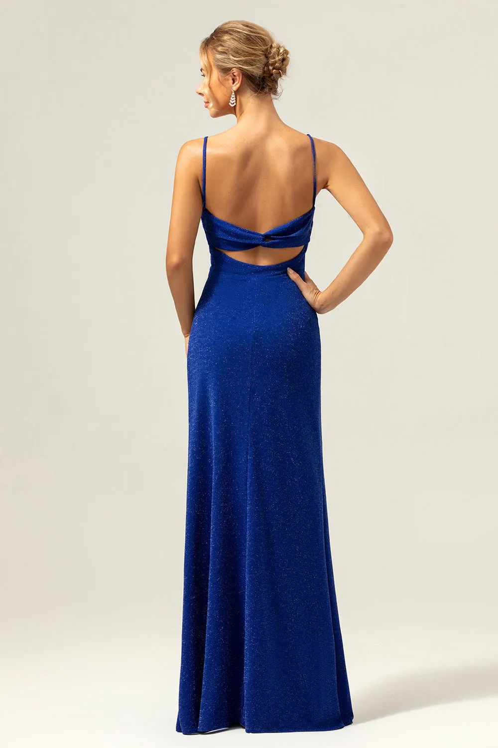 Sparkly Dark Blue Mermaid Twist Front Bridesmaid Dress with Slit sold by Zapaka product image thumbnail 2