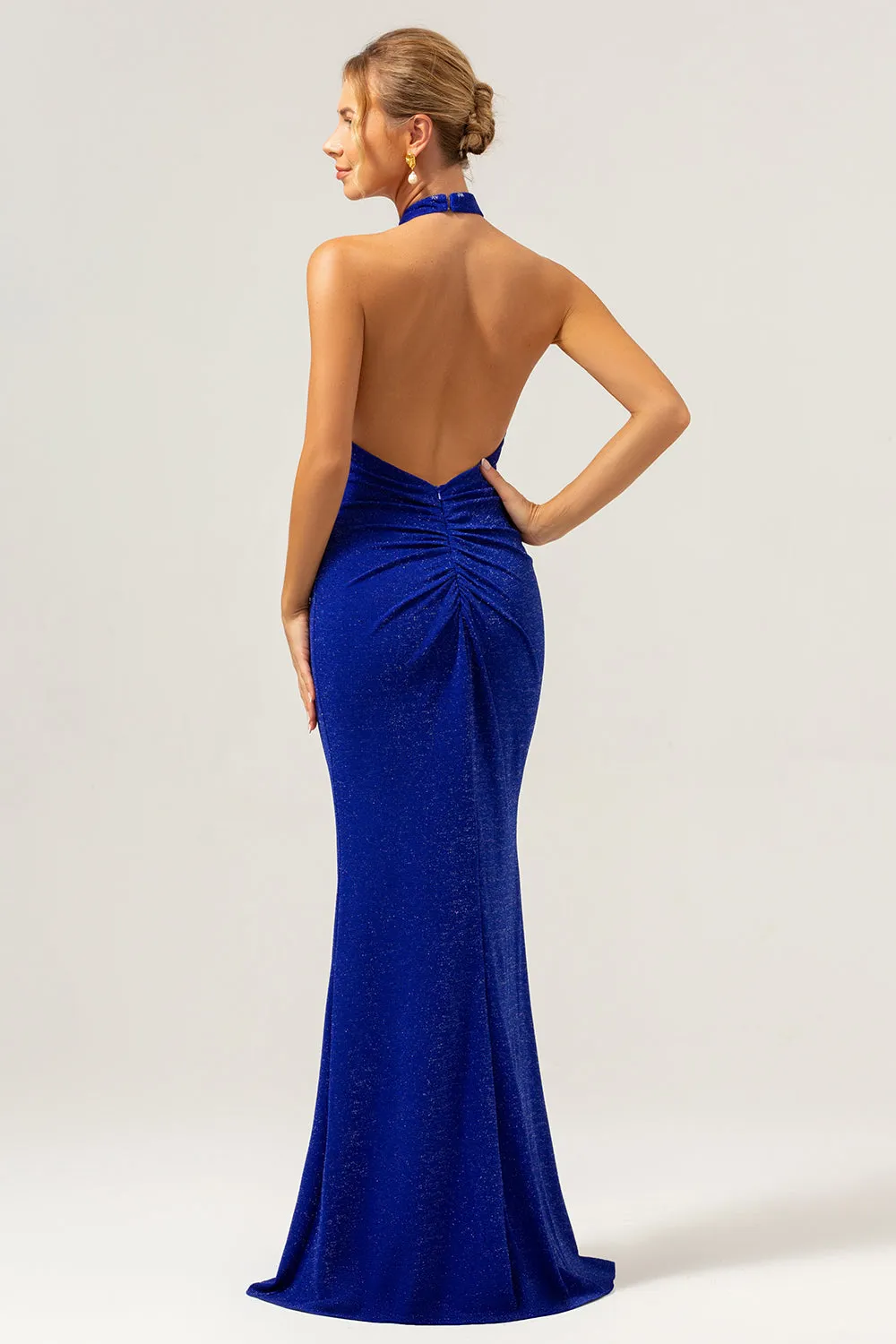 Glitter Blue Mermaid Halter Backless Long Bridesmaid Dress sold by Zapaka product image thumbnail 5