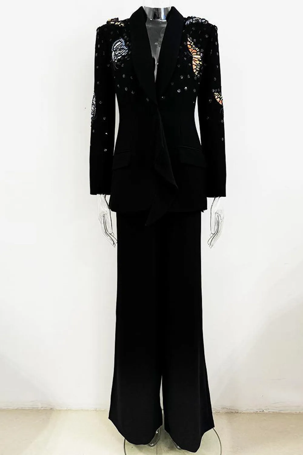 Black Shawl Lapel 2 Pieces Women Suits with Butterflies sold by Zapaka