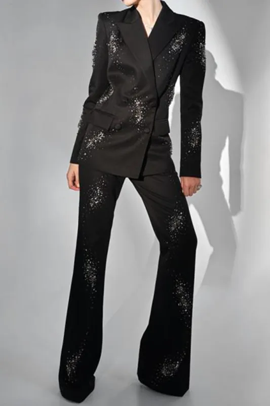 Sparkly Black Peak Lapel Women Suits sold by Zapaka