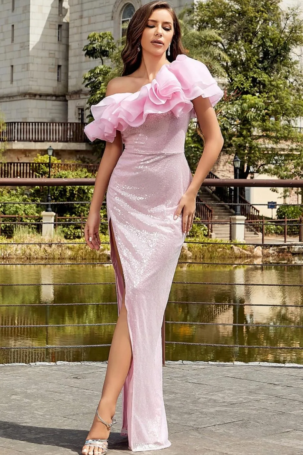 Light Pink Mermaid Ruffles Long Prom Dress with Slit sold by Zapaka product image thumbnail 3