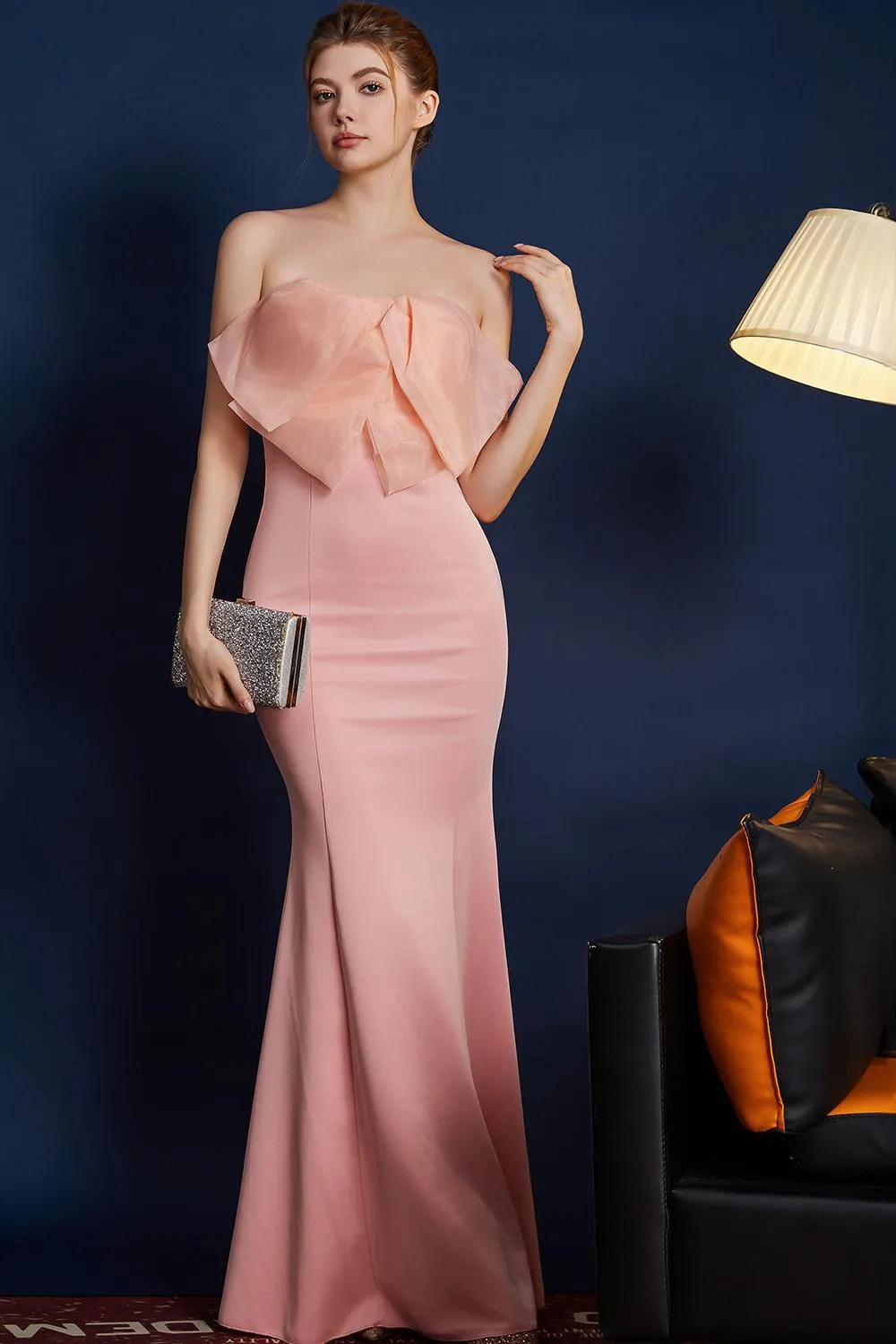 Pink Mermaid Strapless Long Prom Dress with Bow sold by Zapaka