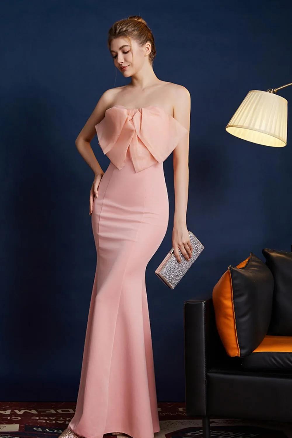 Pink Mermaid Strapless Long Prom Dress with Bow sold by Zapaka product image thumbnail 3