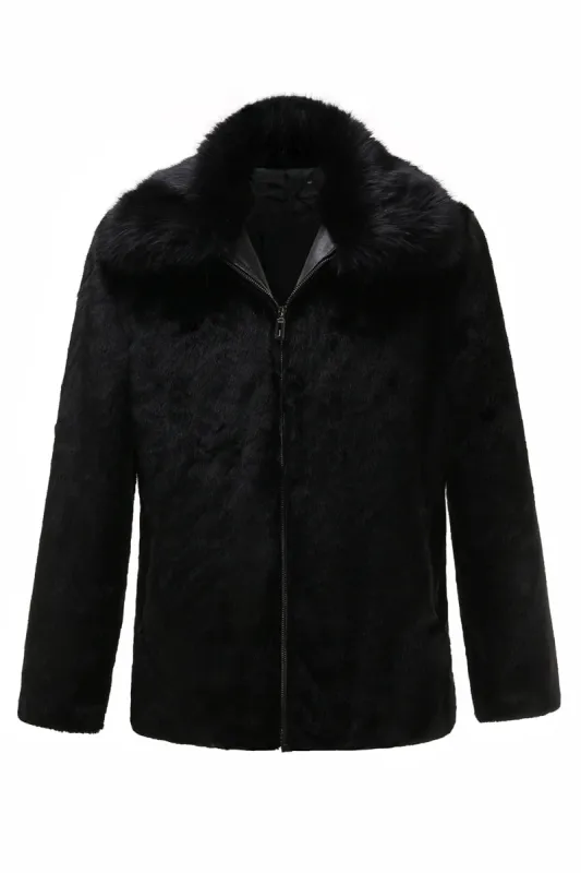 Black Men's Faux Fur Long Sleeves Winter Outerwear sold by Zapaka