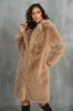 Camel  Notched Lapel Long Faux Fur Long Shaggy Women Coat sold by Zapaka
