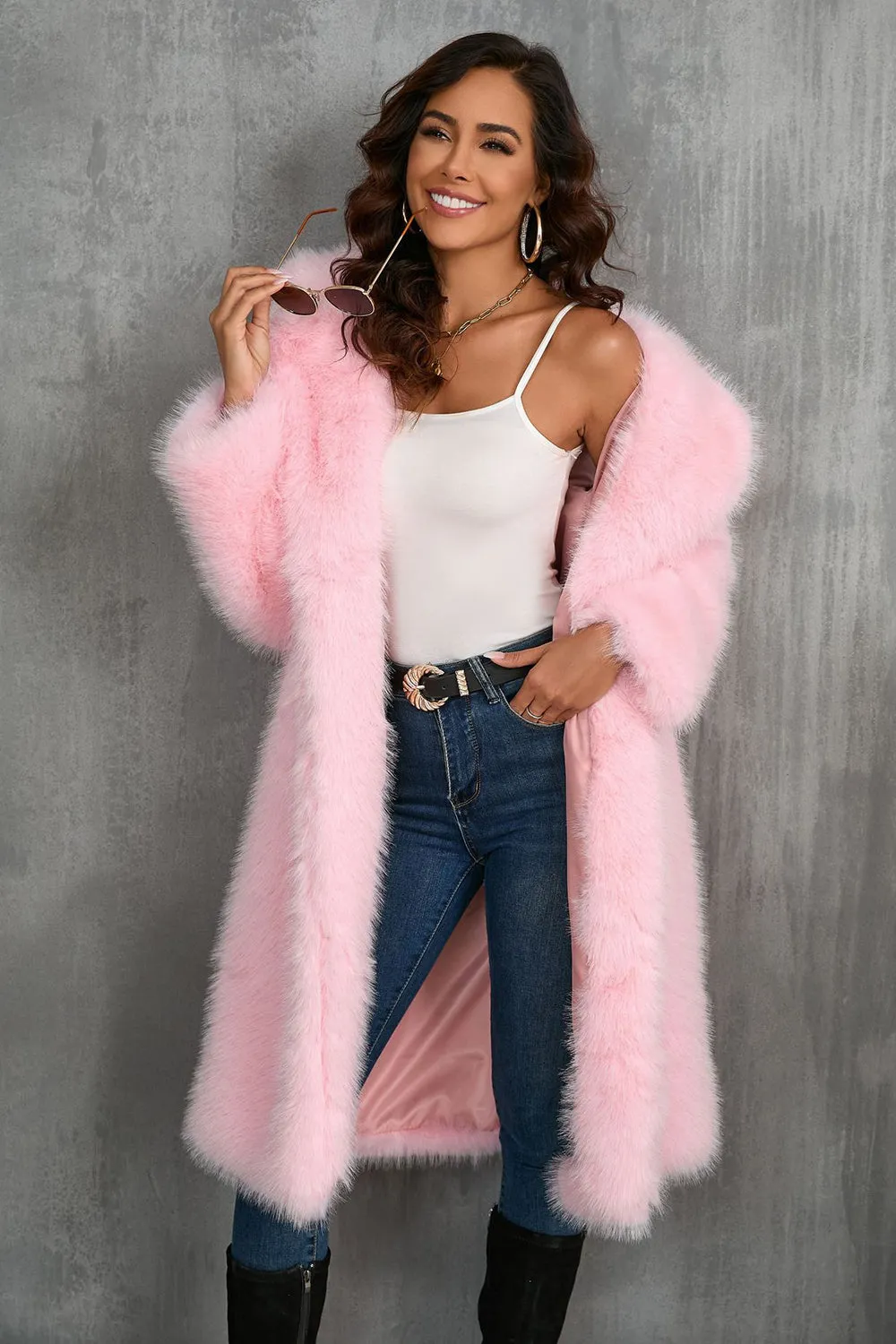 Camel Notched Lapel Long Faux Fur Long Shaggy Women Coat sold by Zapaka product image thumbnail 5
