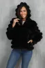 Black Fluffy Faux Fur Cropped Zip Up Coat with Hood sold by Zapaka