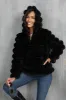 Black Fluffy Faux Fur Cropped Zip Up Coat with Hood sold by Zapaka