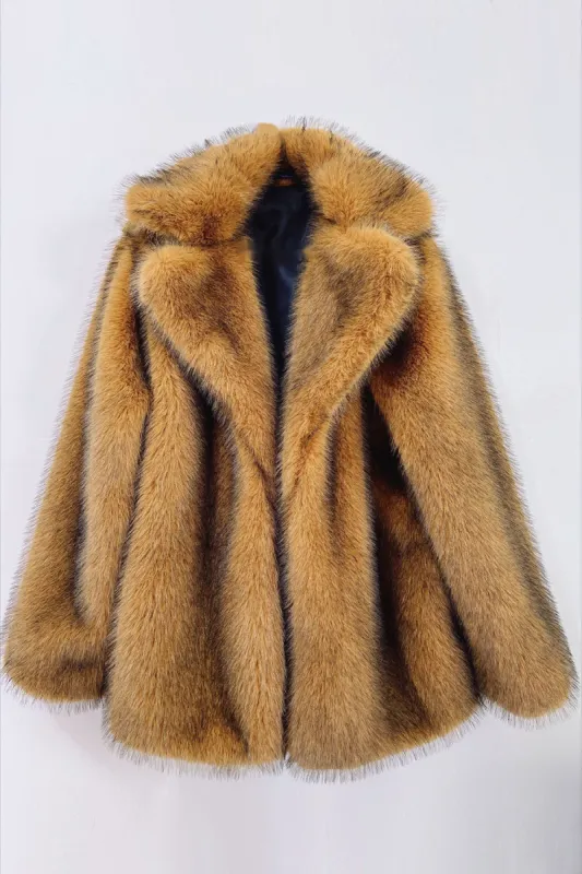 Brown Open Front Shaggy Faux Fur Women's Coat sold by Zapaka