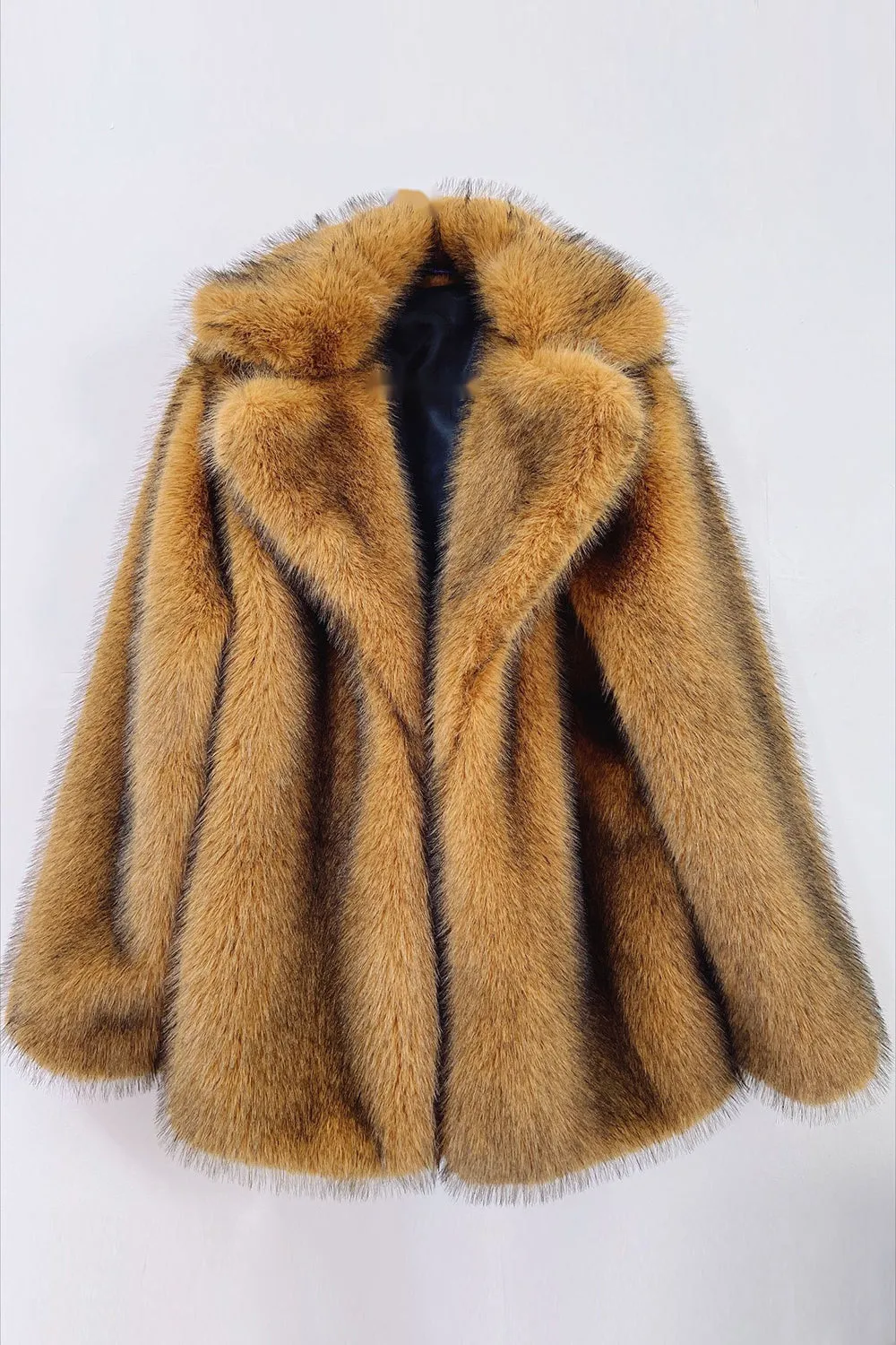 Brown Open Front Shaggy Faux Fur Women's Coat sold by Zapaka