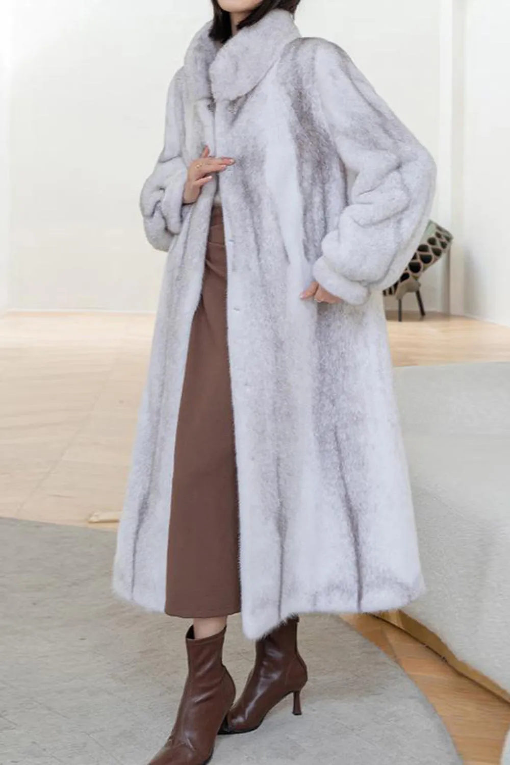 White Fluffy Faux Fur Long Sleeves Long Coat sold by Zapaka product image thumbnail 3