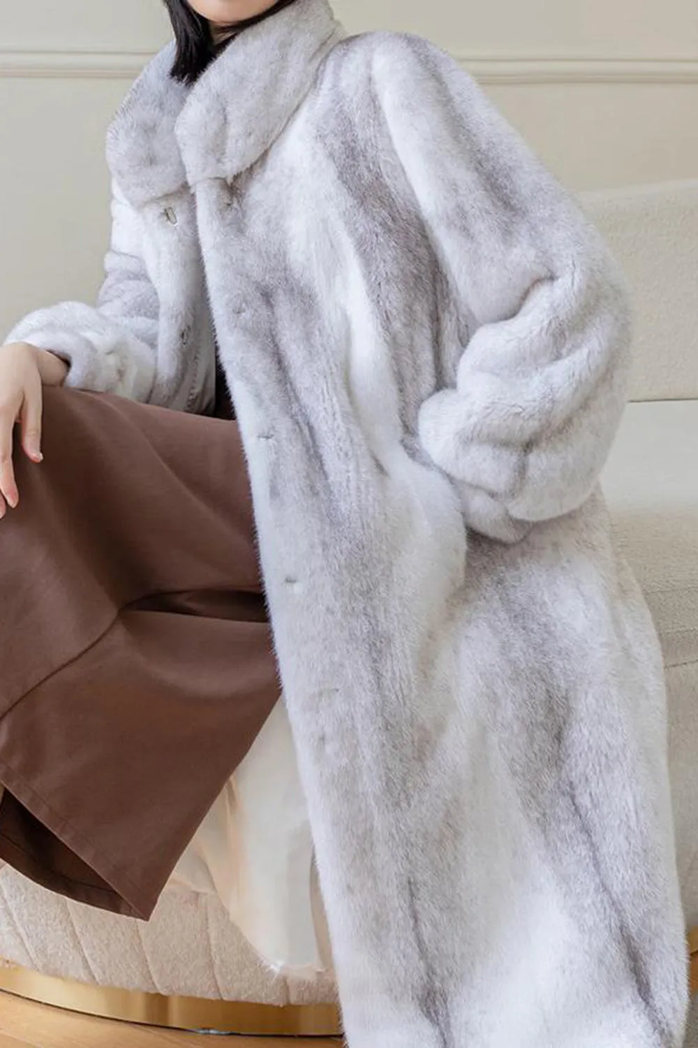 White Fluffy Faux Fur Long Sleeves Long Coat sold by Zapaka product image thumbnail 4
