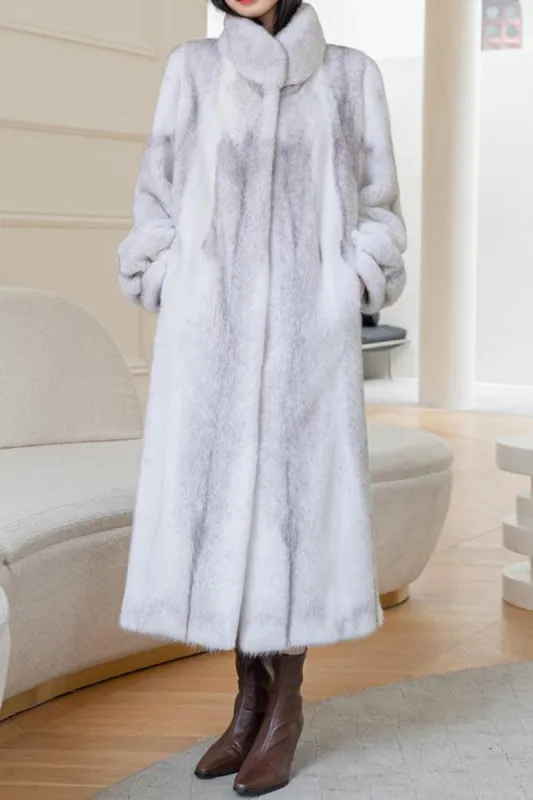 White Fluffy Faux Fur Long Sleeves Long Coat sold by Zapaka
