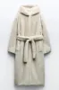 Grey Beige Long Shearling Fur with Belt Women's Coat sold by Zapaka