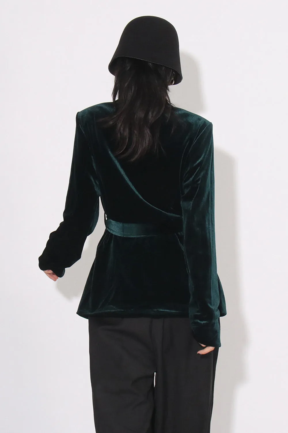 Dark Green Velvet Women Coat with Belt sold by Zapaka product image thumbnail 2