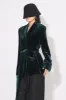 Dark Green Velvet Women Coat with Belt sold by Zapaka