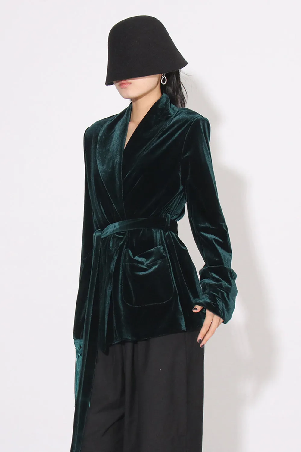 Dark Green Velvet Women Coat with Belt sold by Zapaka product image thumbnail 3