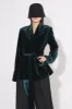 Dark Green Velvet Women Coat with Belt sold by Zapaka