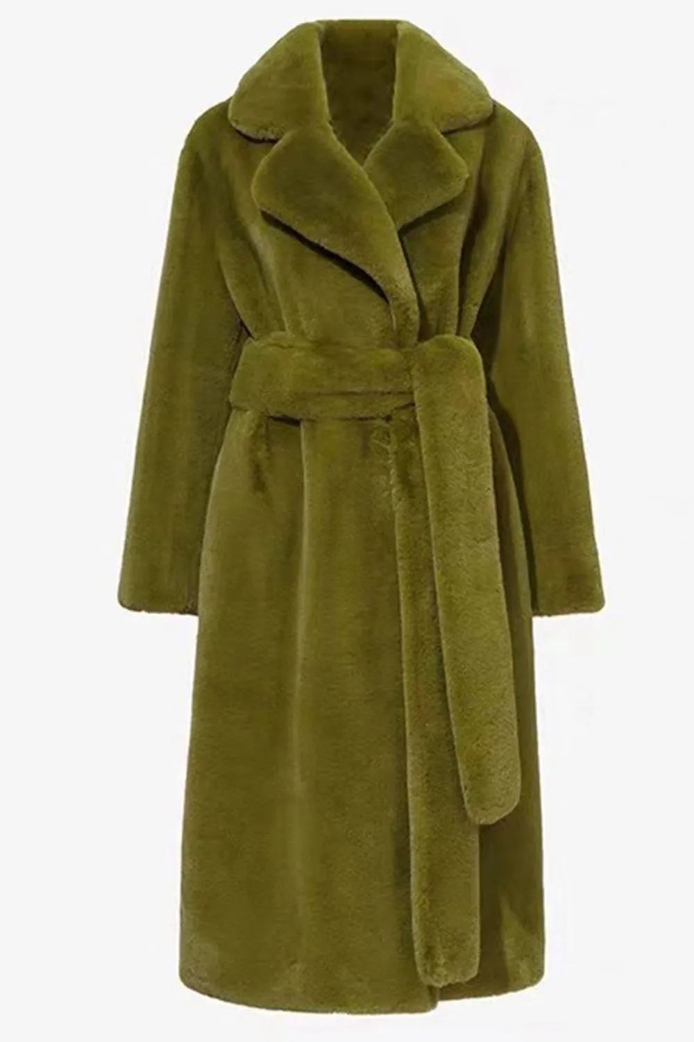 Fluffy Yellow Notched Lapel Faux Fur Long Coat sold by Zapaka product image thumbnail 4