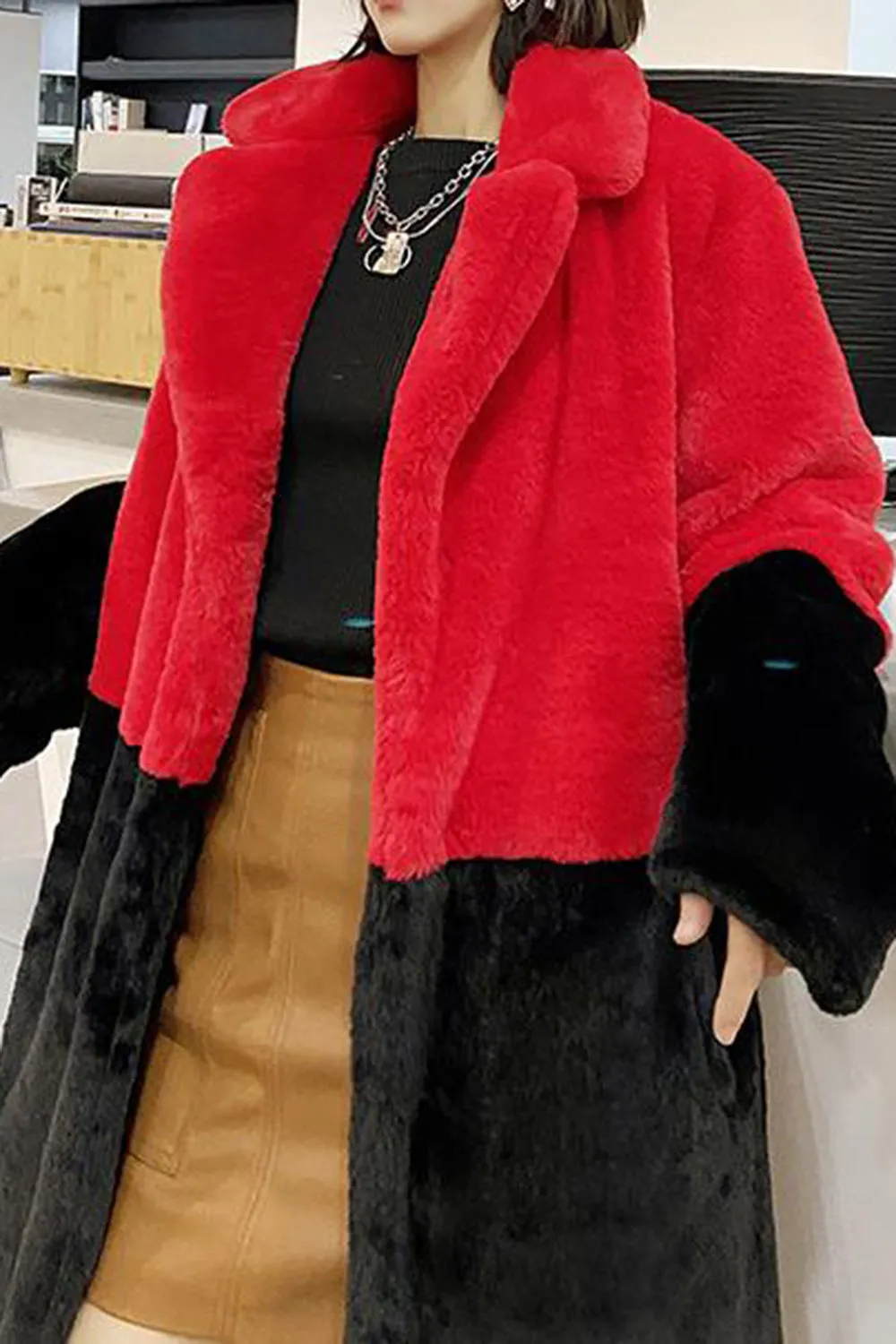 Fuchsia and Orange Fluffy Faux Fur Long Coat sold by Zapaka product image thumbnail 5