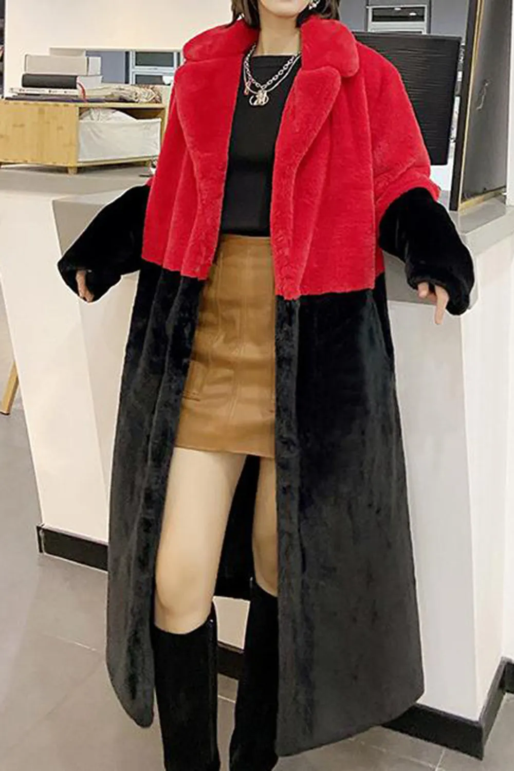 Fuchsia and Orange Fluffy Faux Fur Long Coat sold by Zapaka product image thumbnail 2