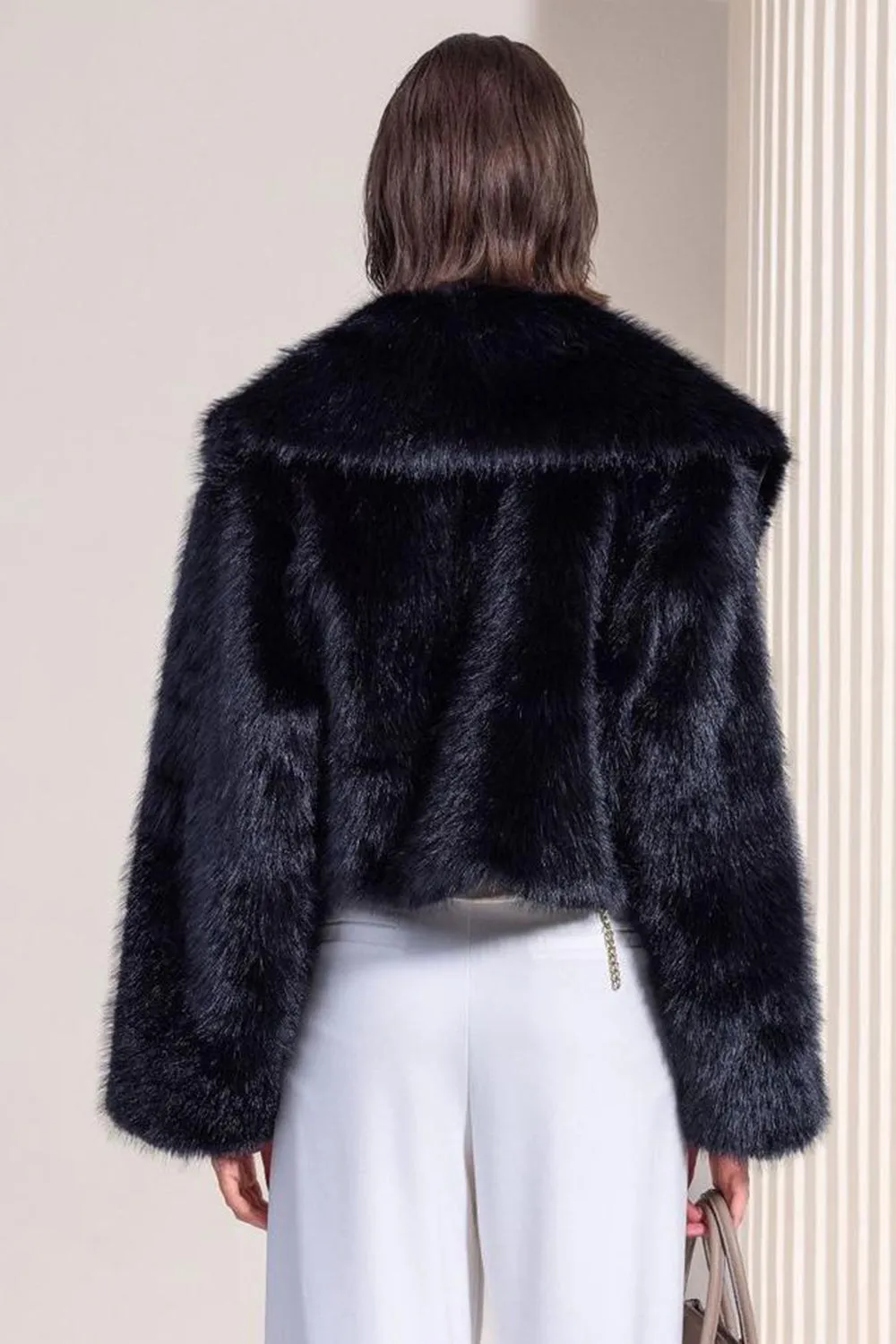 Black Cropped Faux Fur Open Front Fluffy Short Coat sold by Zapaka product image thumbnail 2