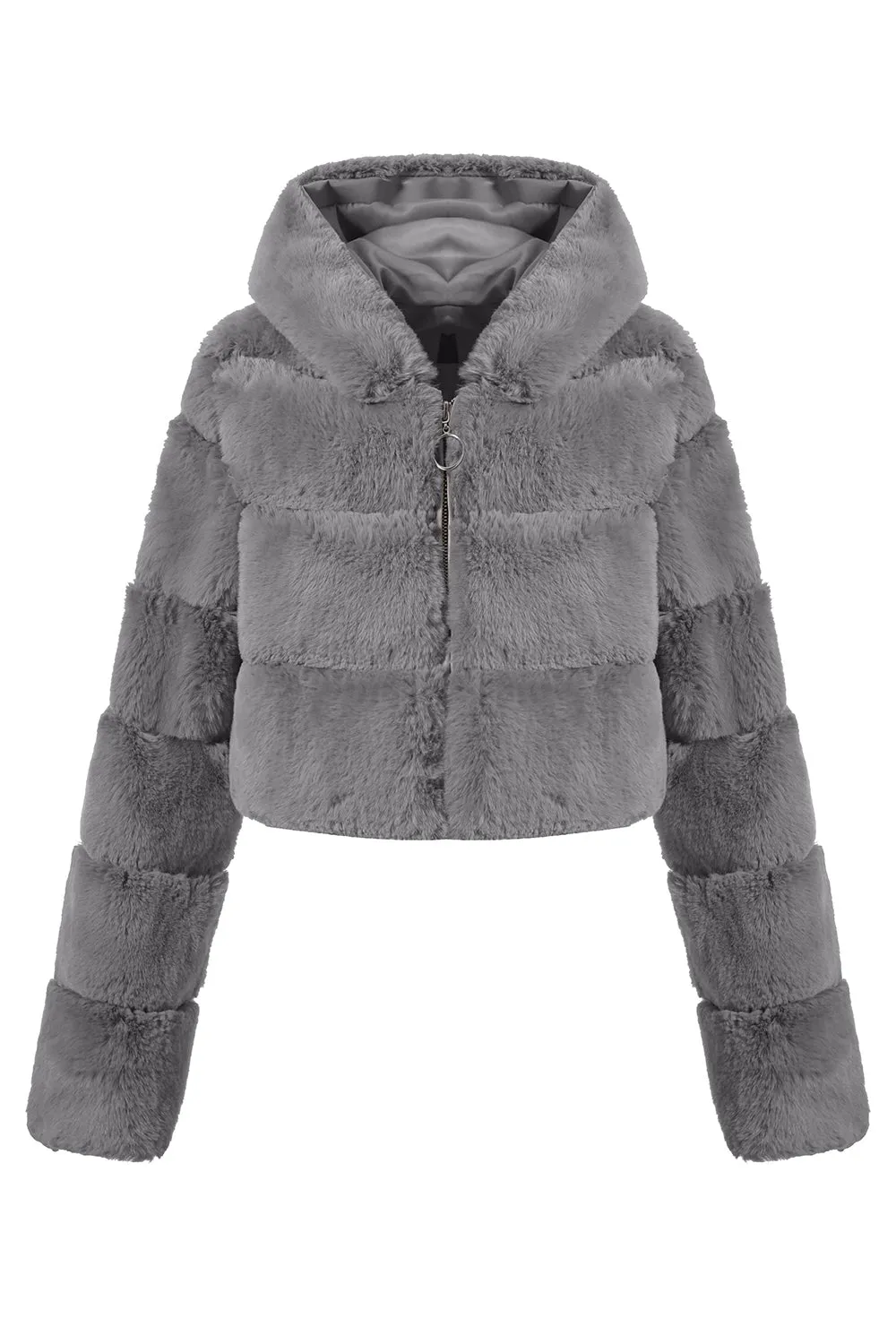 Black Fluffy Faux Fur Zip Up Short Coat sold by Zapaka product image thumbnail 5