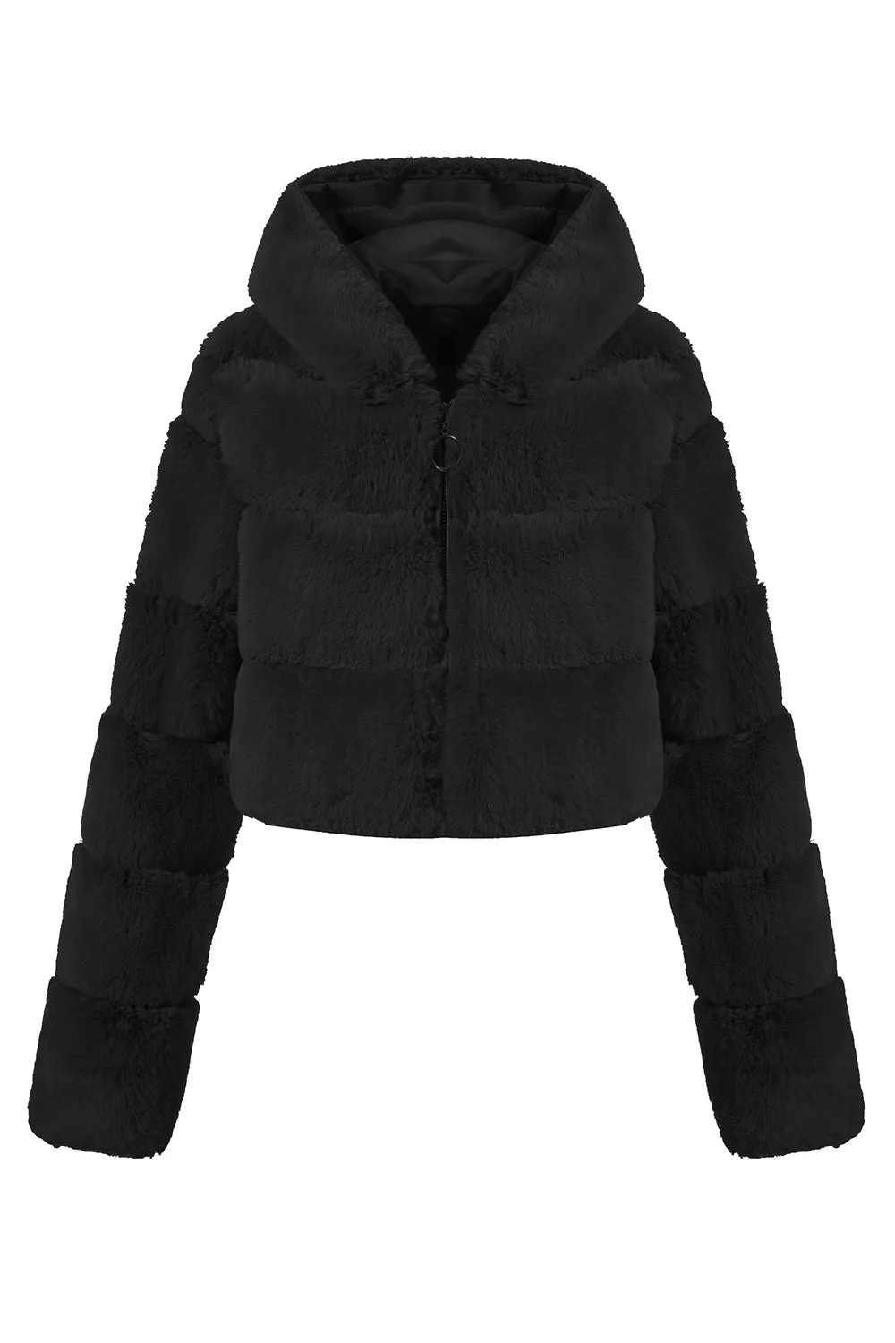 Black Fluffy Faux Fur Zip Up Short Coat sold by Zapaka