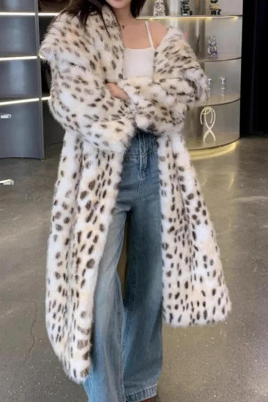 Leopard Print Open Front Long Shaggy Shearling Coat sold by Zapaka
