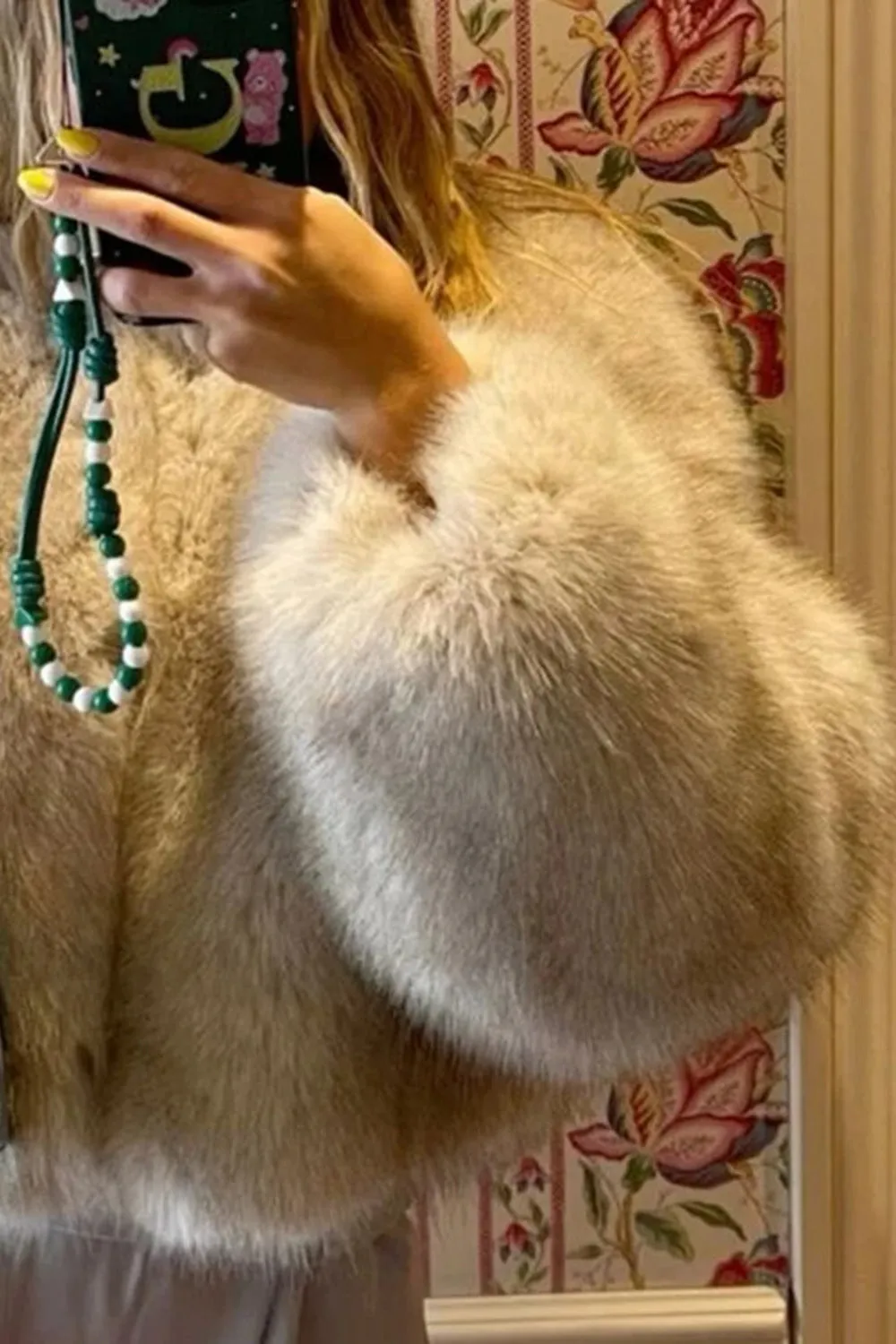 Black V Neck Midi Fitted Faux Fur Women's Coat sold by Zapaka product image thumbnail 4